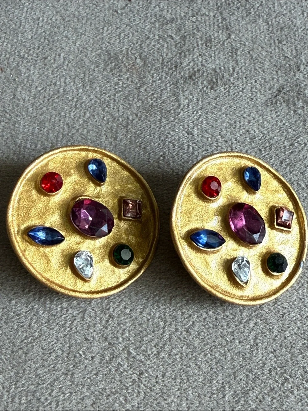 Gold-Tone Multicolor Gem Disc Earrings
